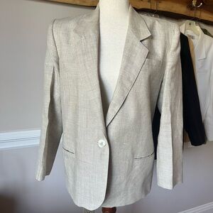 Vintage Talbots 100% Linen Single Breasted Blazer Jacket Coat 8P Natural Tan